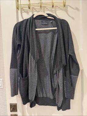Line. Gray Charcoal Two-Tone Draped Shawl Cardigan Open Front